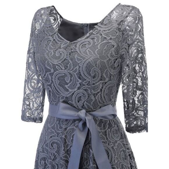 Elegant Romantic Retro Vintage Swing Lace Bridesmaid Prom Dress with Belt S NEW - Picture 5 of 16